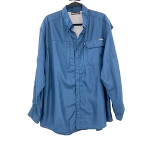Banded Vented Outdoor Hiking Blue Long Sleeve Button Front Mens XL